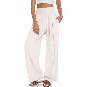 UEU Women's Linen Palazzo Pants Wide Leg High Waisted Lounge Boho Casual Loose Beach Pants with Pock...