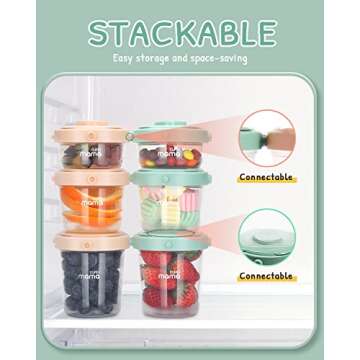 SUPERMAMA Plastic Baby Food Containers 12 Set(2/4/7oz),Stackable Baby Food Storage Containers with L...
