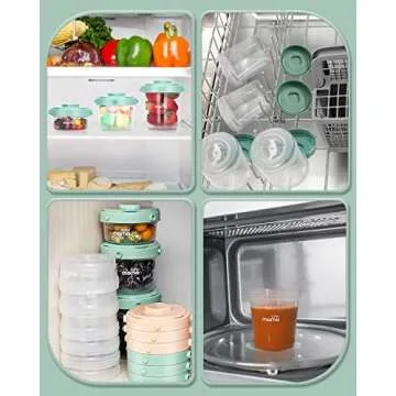 SUPERMAMA Plastic Baby Food Containers 12 Set(2/4/7oz),Stackable Baby Food Storage Containers with Lids,Baby Food Jars for Snack,Puree,Freezer Safe,Easy Storage&Freshness,Microwavable,BPA Free, Green