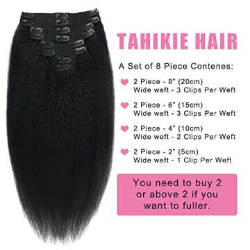 Tahikie Kinky Straight Human Hair Clip-in Extensions - 120g Full Set for Women
