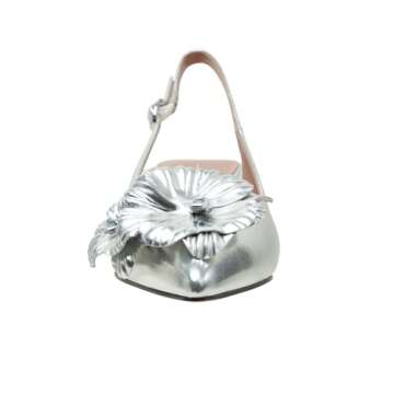 Castiel Women's Floral Leather Kitten Heel Slingbacks