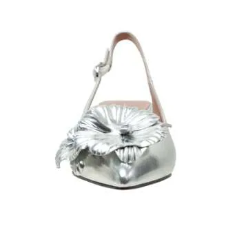 Castiel Women's Floral Leather Kitten Heel Slingbacks