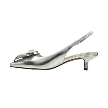 Castiel Women's Floral Leather Kitten Heel Slingbacks