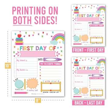 First Day of School Sign – 10 Double-Sided First & Last Day Boards, 8x10 Back to School Sign Photo Prop for Kids, First Day of School Board for Preschool, Kindergarten, and Grade School - Rainbow Pink