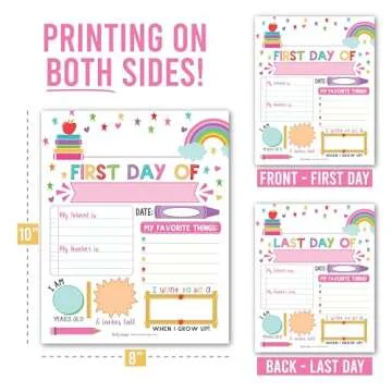 First Day of School Sign – 10 Double-Sided First & Last Day Boards, 8x10 Back to School Sign Photo Prop for Kids, First Day of School Board for Preschool, Kindergarten, and Grade School - Rainbow Pink