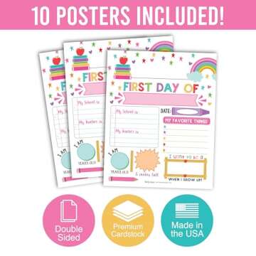 First Day of School Sign – 10 Double-Sided First & Last Day Boards, 8x10 Back to School Sign Photo Prop for Kids, First Day of School Board for Preschool, Kindergarten, and Grade School - Rainbow Pink