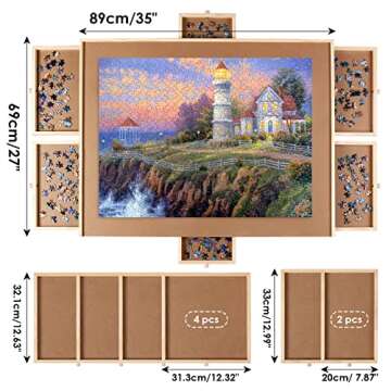SMOOL Puzzle Table 1500 Piece Jigsaw Board with Drawers - Large 35" x 27" Board for Family Fun and E...