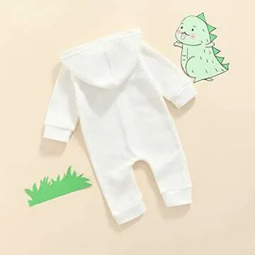 Ynibbim Winter Newborn Baby Boy Girl Solid Romper Unisex Infants Hooded Outfit Clothes Waffle Cotton Button Jumpsuits (Pure White, 6-12 Months)