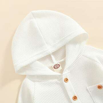 Ynibbim Winter Newborn Baby Boy Girl Solid Romper Unisex Infants Hooded Outfit Clothes Waffle Cotton Button Jumpsuits (Pure White, 6-12 Months)