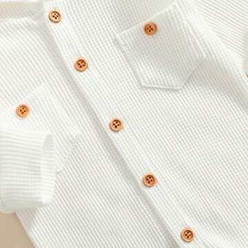 Ynibbim Winter Newborn Baby Boy Girl Solid Romper Unisex Infants Hooded Outfit Clothes Waffle Cotton Button Jumpsuits (Pure White, 6-12 Months)