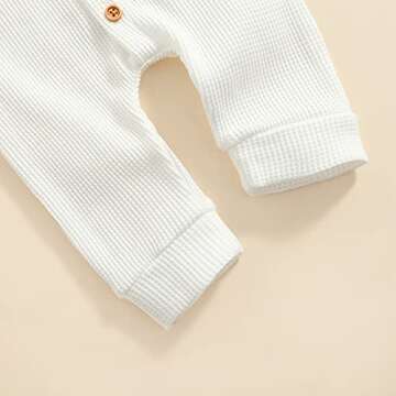 Ynibbim Winter Newborn Baby Boy Girl Solid Romper Unisex Infants Hooded Outfit Clothes Waffle Cotton Button Jumpsuits (Pure White, 6-12 Months)