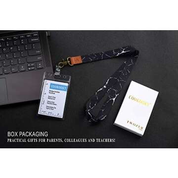 COOKOOKY Lanyard with id Holder Cute lanyards for Women Men Neck Lanyard for Keys id Badge Holder (Black marble)