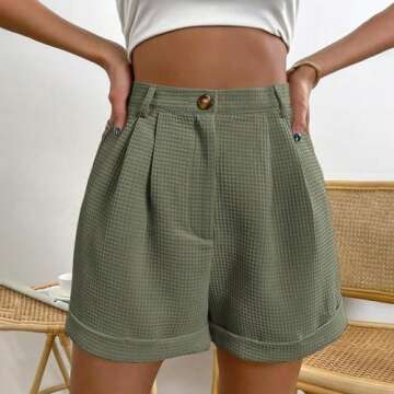 yakyamgi Womens Shorts 2024 Waffle Fabrice Summer Breathable Shorts Button High Waisted Lightweight ...
