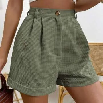 yakyamgi Women's Waffle Fabric Casual Work Shorts