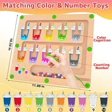 MTYOKILN Magnetic Color and Number Maze, Montessori Wooden Magnet Puzzle Game Board for Toddlers, Le...
