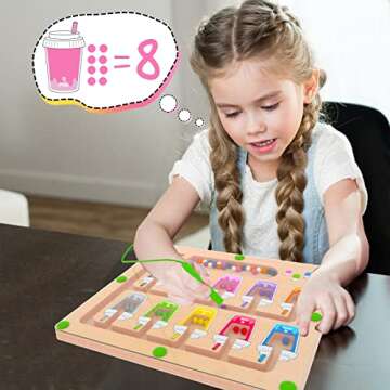 MTYOKILN Magnetic Color and Number Maze, Montessori Wooden Magnet Puzzle Game Board for Toddlers, Learning & Education Toys for Preschoolers, Fine Motor Skills Toys for Boys Girls 3-5 Years Old