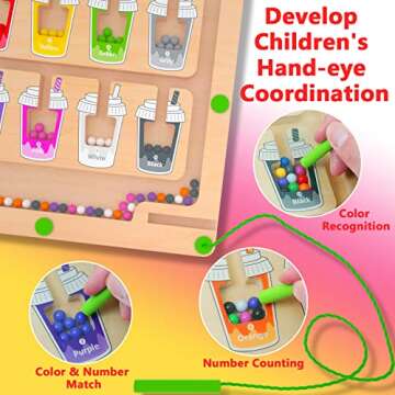 MTYOKILN Magnetic Color and Number Maze, Montessori Wooden Magnet Puzzle Game Board for Toddlers, Learning & Education Toys for Preschoolers, Fine Motor Skills Toys for Boys Girls 3-5 Years Old