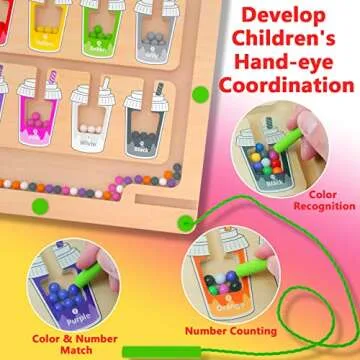 MTYOKILN Magnetic Color and Number Maze, Montessori Wooden Magnet Puzzle Game Board for Toddlers, Learning & Education Toys for Preschoolers, Fine Motor Skills Toys for Boys Girls 3-5 Years Old