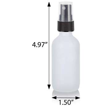 JUVITUS 2 oz Frosted Clear Glass Boston Round Bottle with Black Mist Spray (12 Pack) for Cosmetics, serums, Carrier and Essential Oils, Aromatherapy