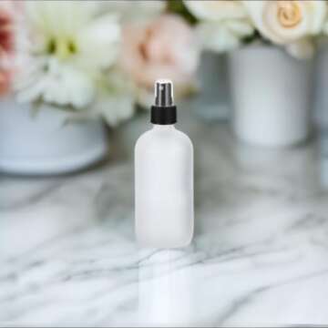 JUVITUS 2 oz Frosted Clear Glass Boston Round Bottle with Black Mist Spray (12 Pack) for Cosmetics, serums, Carrier and Essential Oils, Aromatherapy