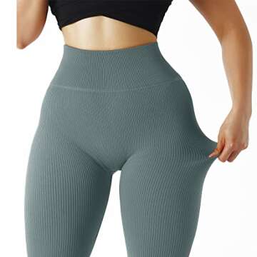 SUUKSESS Women Ribbed Seamless Leggings High Waisted Tummy Control Workout Yoga Pants (Light Green, M)