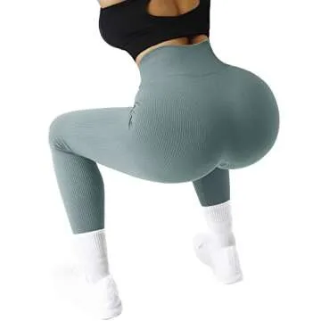 SUUKSESS Women Ribbed Seamless Leggings High Waisted Tummy Control Workout Yoga Pants (Light Green, M)