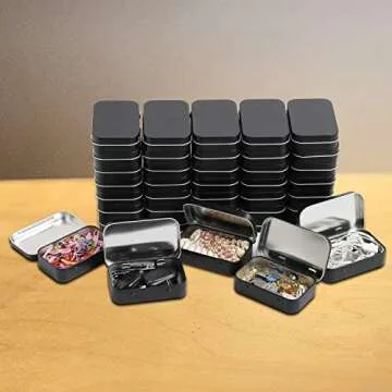 Tamicy Metal Rectangular Hinged Tins - Pack of 40 Matte Black Mini Portable Box Containers Small Empty Storage Tins with Lids Home Organizer Kit for Storage Drawing Pin Jewelry Crafts