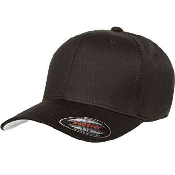 Flexfit Mens Cotton Twill Fitted Baseball Cap, Black, Large-X-Large US