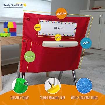 Really Good Stuff Rainbow Chair Pockets - Set of 8 for Classroom Organization