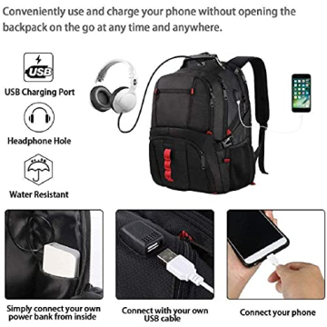 YOREPEK Large Durable Travel Backpack with USB Charging