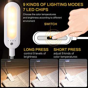 VAVOFO Clip On Book Light for Bed Kids, 7 LED Reading Light with 9-Level Warm Cool White Daylight, E...
