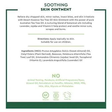 Desert Essence TEA TREE OIL SKIN OINTMENT – Itch Relief, Rash Cream for Razor Burn - Soothing Balm with Lavender & Jojoba - Gluten & Cruelty-Free - 1 oz
