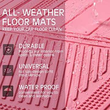 CAR PASS Heavy Duty Rubber Floor Mats 4-Piece Pink Car Mats Full Set - Universal Waterproof Floor Mats for Car SUV Truck, Durable All Weather Floor Mats Automotive，Car Mats for Women,Girly(All Pink)