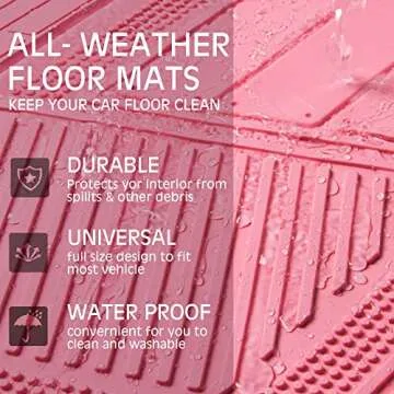 CAR PASS Heavy Duty Rubber Floor Mats 4-Piece Pink Car Mats Full Set - Universal Waterproof Floor Mats for Car SUV Truck, Durable All Weather Floor Mats Automotive，Car Mats for Women,Girly(All Pink)