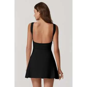 QINSEN Women's Open Back Tennis Dress - Stylish Athletic Dress with Pockets