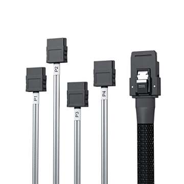 10Gtek MiniSAS SFF-8087 Fan-Out Cable Breakout to 4xSATA, Compatible with Raid Controller Hard Drive...
