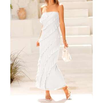 BTFBM Women Summer Dresses Off Shoulder 2024 Elegant Mesh Midi Dresses Trendy Cocktail Dress Tight Prom Dress(Solid White,Small)