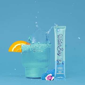 Waterboy Weekend Recovery | 3,200mg Electrolyte Powder Packets | Ginger + L-Theanine + Vitamins | No Sugar, All Natural, Gluten Free | 24 Drink Stick Mixes (Blue Raspberry)