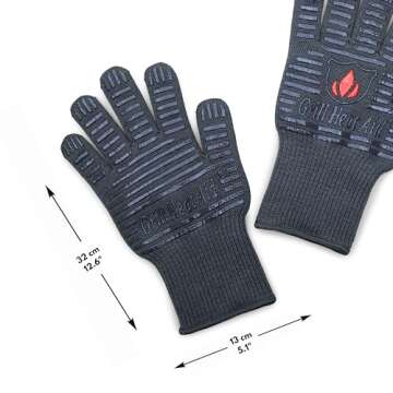 GRILL HEAT AID Premium BBQ Gloves - 1472°f Heat Resistant Gloves, Grill Gloves Heat Proof for Men and Women. Oven Mitts for Baking Pizza and Barbecue Grilling Gloves, Smoker, Camping Fireplace Gloves