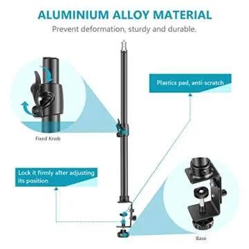 Neewer Tabletop Light Stand Clip Stand with 1/4inch Screw for Ring Light and LED Light, Aluminum Alloy, Adjustable 12.5-20.6 inches/32-52cm for Make Up, Live Streaming, Photo Video Shooting