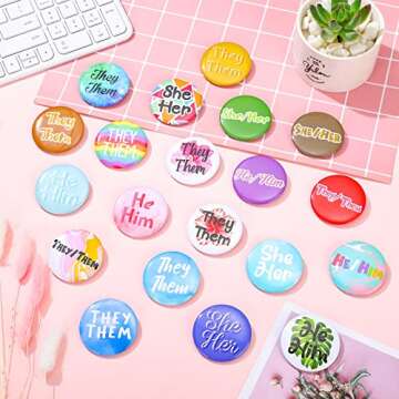 Pronoun Badges Pins Gender Identity Pins They/them,she/her, He/him Pronoun Pin Buttons, Multiple Colors(20 Pieces)