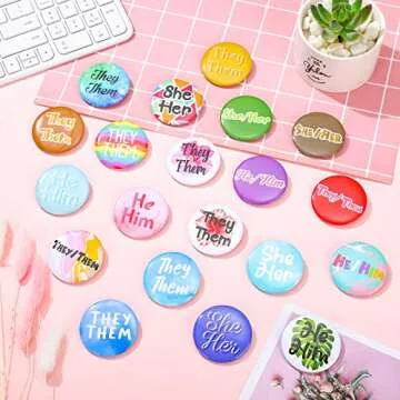 Pronoun Badges Pins Gender Identity Pins They/them,she/her, He/him Pronoun Pin Buttons, Multiple Colors(20 Pieces)