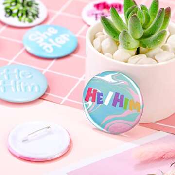 Pronoun Badges Pins Gender Identity Pins They/them,she/her, He/him Pronoun Pin Buttons, Multiple Colors(20 Pieces)