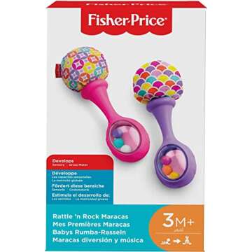 Fisher-Price Newborn Toys Rattle ‘n Rock Maracas, 2 Soft Musical Instruments for Developmental Play for Babies Ages 3+ Months, Pink & Purple