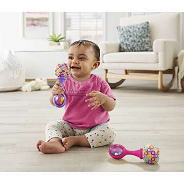 Fisher-Price Newborn Toys Rattle ‘n Rock Maracas, 2 Soft Musical Instruments for Developmental Play for Babies Ages 3+ Months, Pink & Purple