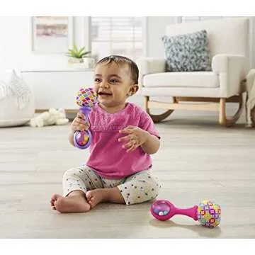 Fisher-Price Newborn Toys Rattle ‘n Rock Maracas, 2 Soft Musical Instruments for Developmental Play for Babies Ages 3+ Months, Pink & Purple