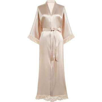 Bridesmaid Satin Kimono Robe with Lace Trim