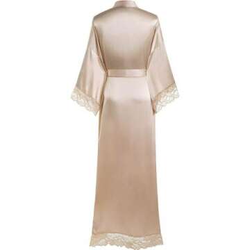 Bridesmaid Satin Kimono Robe with Lace Trim