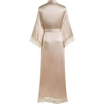 Bridesmaid Satin Kimono Robe with Lace Trim