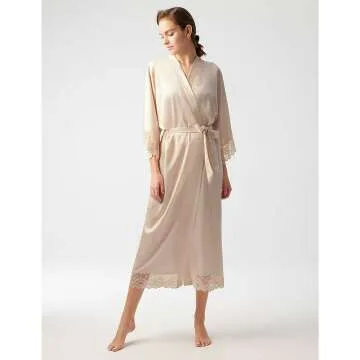 Bridesmaid Satin Kimono Robe with Lace Trim